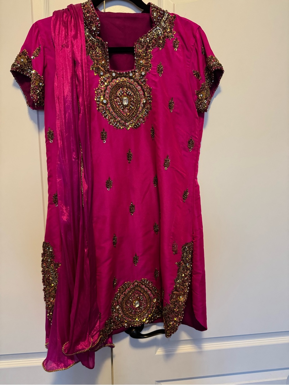 Ethnic Embellished Fuchsia Party Dress with Dupatta 3piece